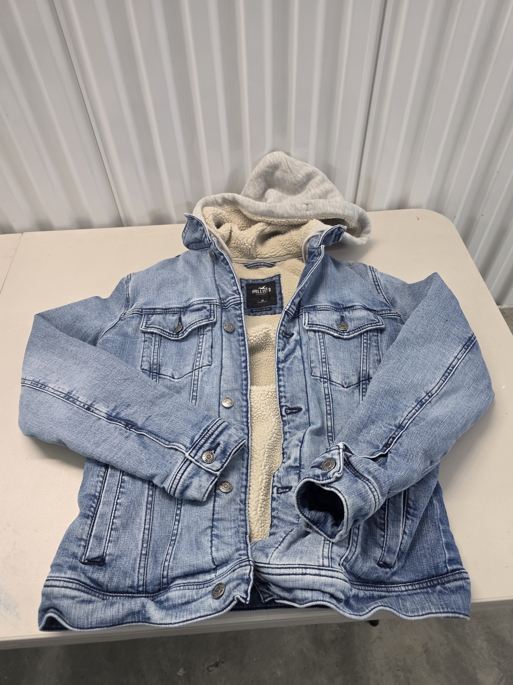 Y2K Hollister Epic Flex Sherpa Lined Denim Jacket With Hood - Heavy Men's Size M